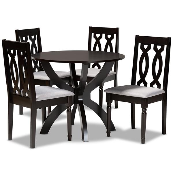 baxton studio Baxton Studio Mona Modern and Contemporary Grey Fabric Upholstered and Dark Brown Finished Wood 5-Piece Dining Set