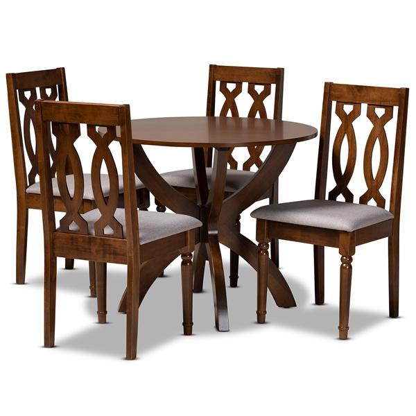 baxton studio Baxton Studio Mona Modern and Contemporary Grey Fabric Upholstered and Walnut Brown Finished Wood 5-Piece Dining Set