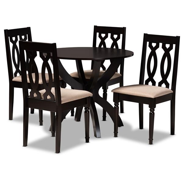 baxton studio Baxton Studio Mona Modern and Contemporary Sand Fabric Upholstered and Dark Brown Finished Wood 5-Piece Dining Set