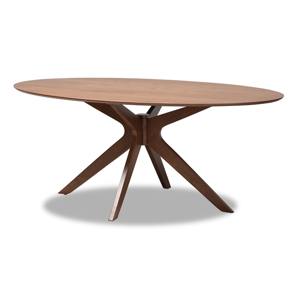 baxton studio Baxton Studio Monte Mid-Century Modern Walnut Brown Finished Wood 71-Inch Oval Dining Table