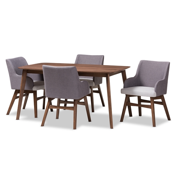 baxton studio Baxton Studio Monte Mid-Century Modern Walnut Wood Rectangular 5-Piece Dining Set