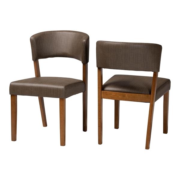 baxton studio Baxton Studio Montreal Mid-Century Dark Walnut Wood Grey Faux Leather Dining ChairsTwo (2) Dining Chairs