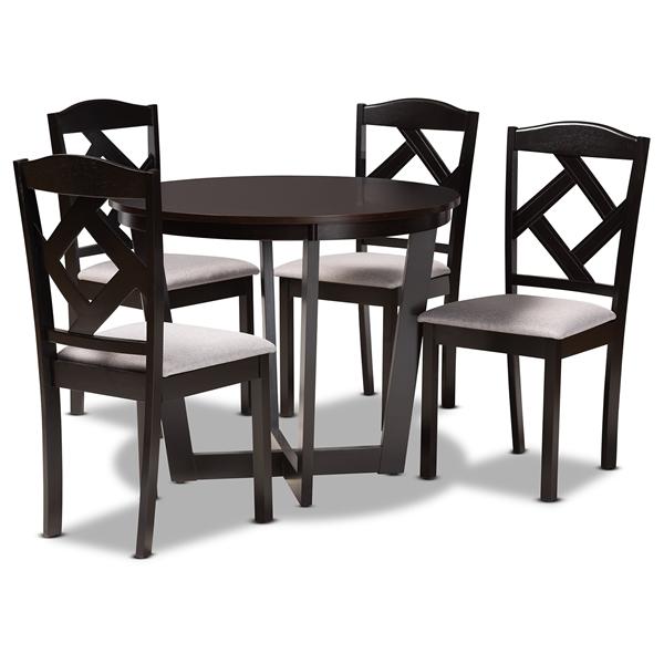 baxton studio Baxton Studio Morigan Modern Transitional Grey Fabric Upholstered and Dark Brown Finished Wood 5-Piece Dining Set