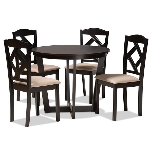 baxton studio Baxton Studio Morigan Sand Fabric Upholstered and Dark Brown Finished Wood 5-Piece Dining Set