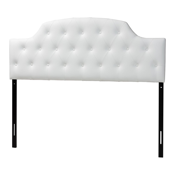 baxton studio Baxton Studio Morris Modern and Contemporary Queen Size White Faux Leather Upholstered Button-tufted Scalloped Headboard