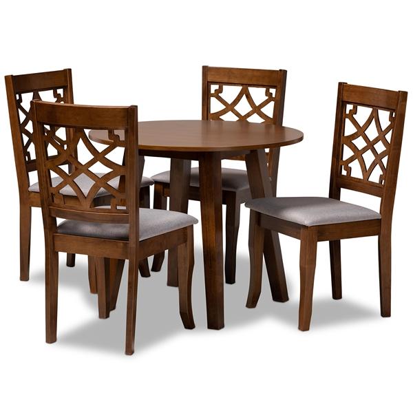 baxton studio Baxton Studio Mya Modern and Contemporary Grey Fabric Upholstered and Walnut Brown Finished Wood 5-Piece Dining Set