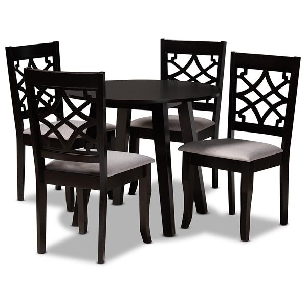 baxton studio Baxton Studio Mya Modern and Contemporary Grey Fabric Upholstered and Dark Brown Finished Wood 5-Piece Dining Set