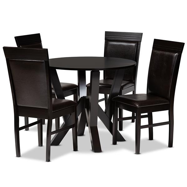 baxton studio Baxton Studio Nada Modern and Contemporary Dark Brown Faux Leather Upholstered and Dark Brown Finished Wood 5-Piece Dining Set