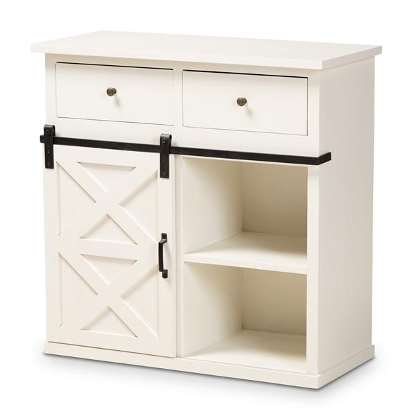 baxton studio Baxton Studio Nadia Modern and Contemporary Farmhouse White Finished Wood and Black Metal 2-Door Sideboard Buffet