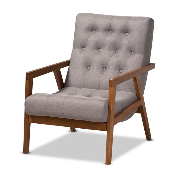 baxton studio Baxton Studio Naeva Mid-Century Modern Grey Fabric Upholstered Walnut Finished Wood Armchair