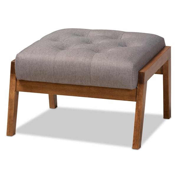 baxton studio Baxton Studio Naeva Mid-Century Modern Grey Fabric Upholstered Walnut Finished Wood Footstool