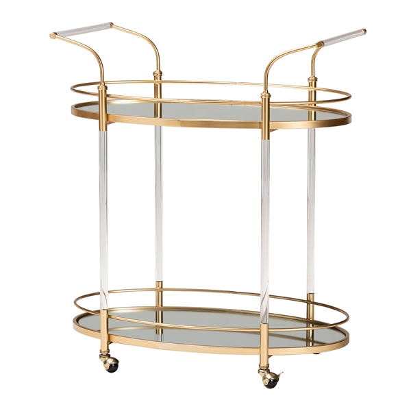 baxton studio Baxton Studio Nakano Contemporary Glam and Luxe Gold Metal and Mirrored Glass 2-Tier Wine Cart