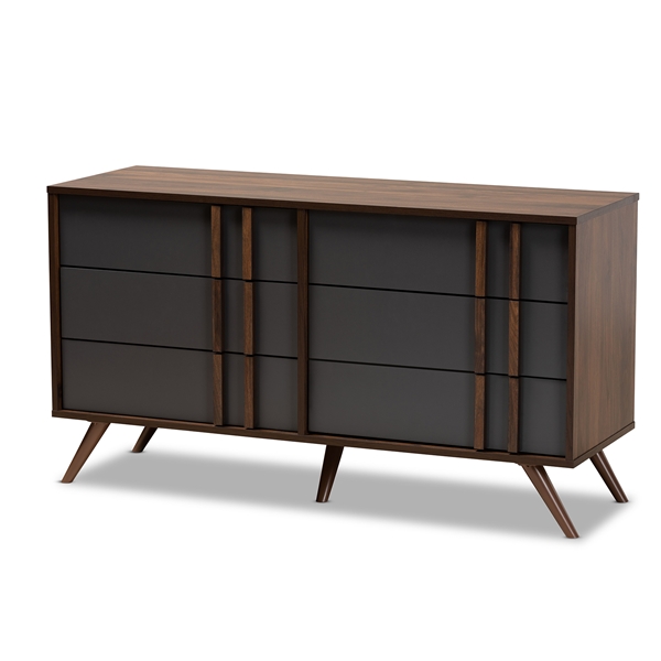 baxton studio Baxton Studio Naoki Modern and Contemporary Two-Tone Grey and Walnut Finished Wood 6-Drawer Bedroom Dresser