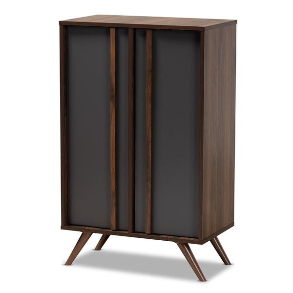 baxton studio Baxton Studio Naoki Modern and Contemporary Two-Tone Grey and Walnut Finished Wood 2-Door Shoe Cabinet
