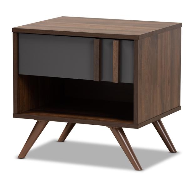 baxton studio Baxton Studio Naoki Modern and Contemporary Two-Tone Grey and Walnut Finished Wood 1-Drawer Nightstand