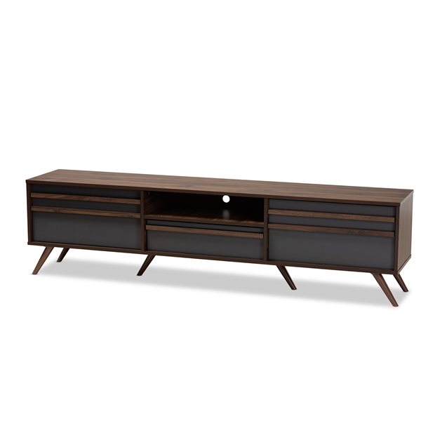 baxton studio Baxton Studio Naoki Modern and Contemporary Two-Tone Grey and Walnut Finished Wood TV Stand with Drop-Down Compartments