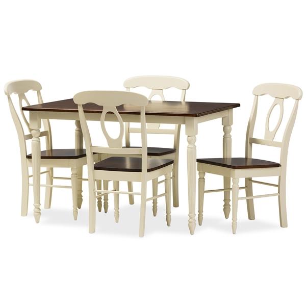 baxton studio Baxton Studio Napoleon French Country Cottage Buttermilk and "Cherry" Brown Finishing Wood 5-Piece Dining Set