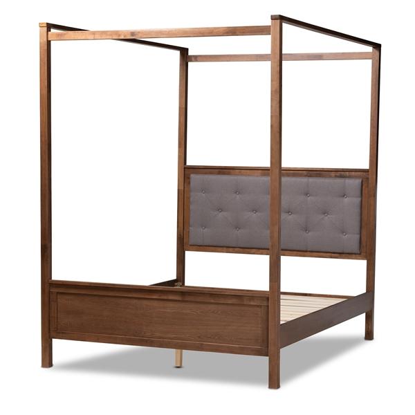 baxton studio Baxton Studio Natasha Modern and Contemporary Grey Fabric Upholstered and Walnut Brown Finished Wood King Size Platform Canopy Bed