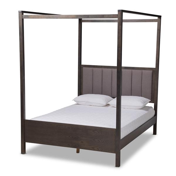 baxton studio Baxton Studio Natasha Modern and Contemporary Grey Fabric Upholstered and Dark Grey Oak Finished Wood King Size Platform Canopy Bed