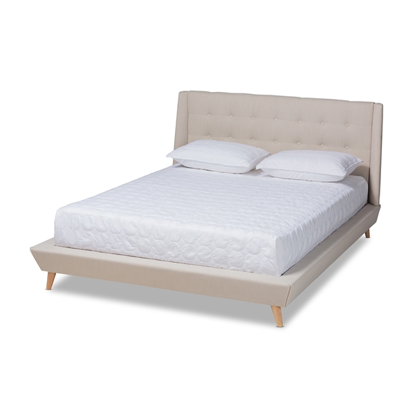 baxton studio Baxton Studio Naya Mid-Century Modern Beige Fabric Upholstered King Size Wingback Platform Bed