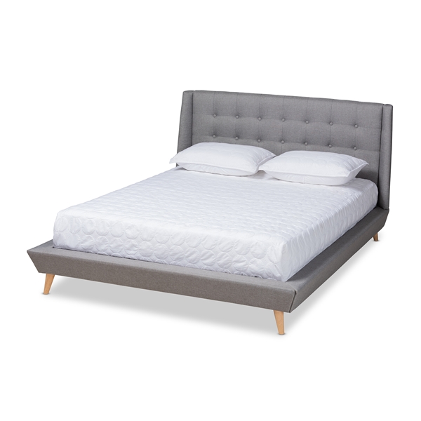 baxton studio Baxton Studio Naya Mid-Century Modern Grey Fabric Upholstered King Size Wingback Platform Bed