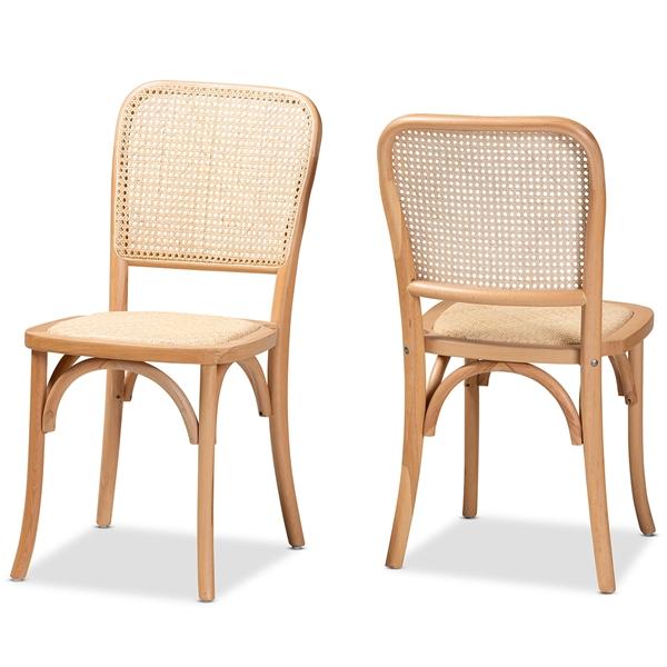 baxton studio Baxton Studio Neah Mid-Century Modern Brown Woven Rattan and Wood 2-Piece Cane Dining Chair Set