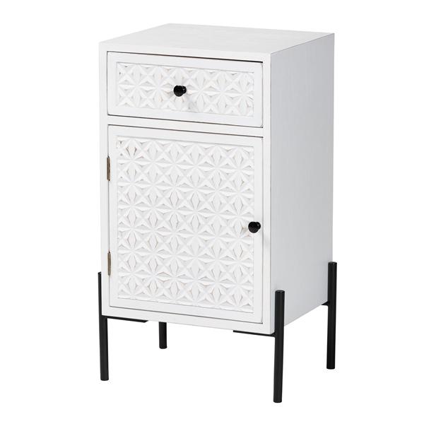 baxton studio Baxton Studio Nefeli Mid-Century Transitional White Finished Wood and Black Metal 1-Drawer Storage Cabinet