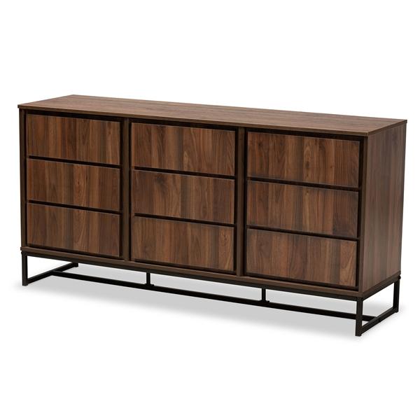 baxton studio Baxton Studio Neil Modern and Contemporary Walnut Brown Finished Wood and Black Finished Metal 3-Door Dining Room Sideboard Buffet