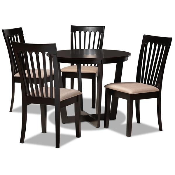 baxton studio Baxton Studio Nellie Modern and Contemporary Sand Fabric Upholstered and Dark Brown Finished Wood 5-Piece Dining Set