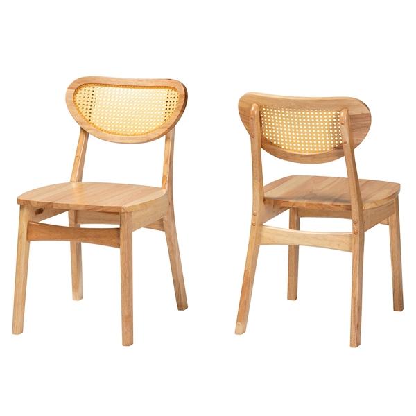 baxton studio Baxton Studio Nenet Mid-Century Modern Oak Brown Finished Wood and Rattan 2-Piece Dining Chair Set