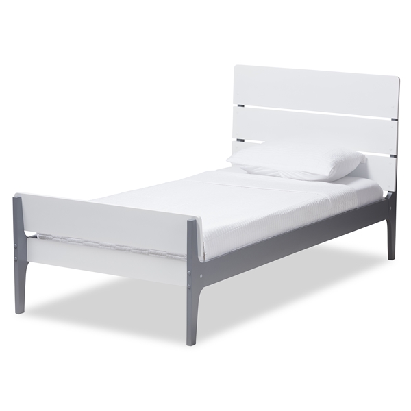 baxton studio Baxton Studio Nereida Modern Classic Mission Style White and Dark Grey-Finished Wood Twin Platform Bed