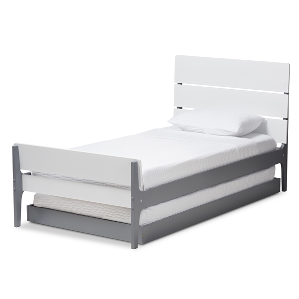 baxton studio Baxton Studio Nereida Modern Classic Mission Style White and Grey-Finished Wood Twin Platform Bed