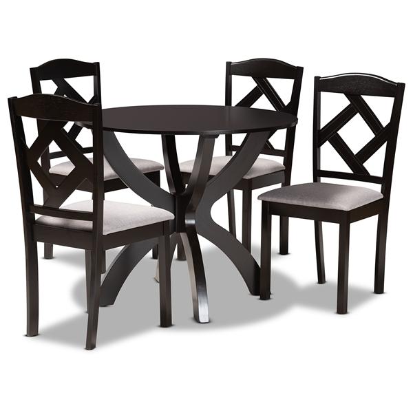baxton studio Baxton Studio Nesa Modern Transitional Grey Fabric Upholstered and Dark Brown Finished Wood 5-Piece Dining Set