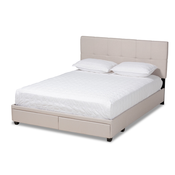 baxton studio Baxton Studio Netti Beige Fabric Upholstered 2-Drawer Queen Size Platform Storage Bed