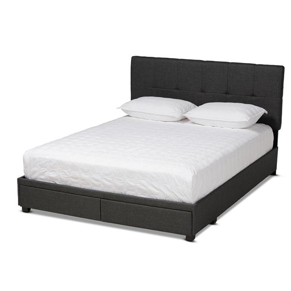 baxton studio Baxton Studio Netti Dark Grey Fabric Upholstered 2-Drawer King Size Platform Storage Bed