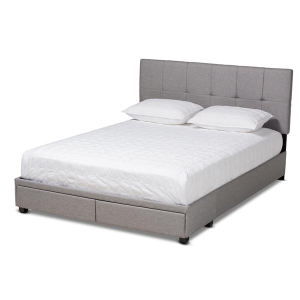 baxton studio Baxton Studio Netti Light Grey Fabric Upholstered 2-Drawer Queen Size Platform Storage Bed
