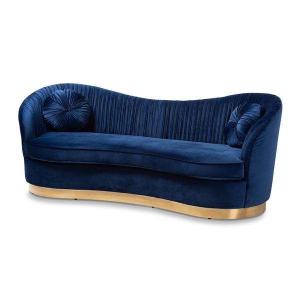 baxton studio Baxton Studio Nevena Glam Royal Blue Velvet Fabric Upholstered Gold-Finished Sofa