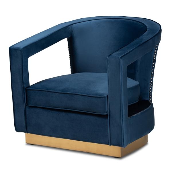 baxton studio Baxton Studio Neville Modern Luxe and Glam Navy Blue Velvet Fabric Upholstered and Gold Finished Metal Armchair