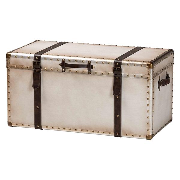 baxton studio Baxton Studio Nevio Vintage Weathered White Canvas Storage Trunk