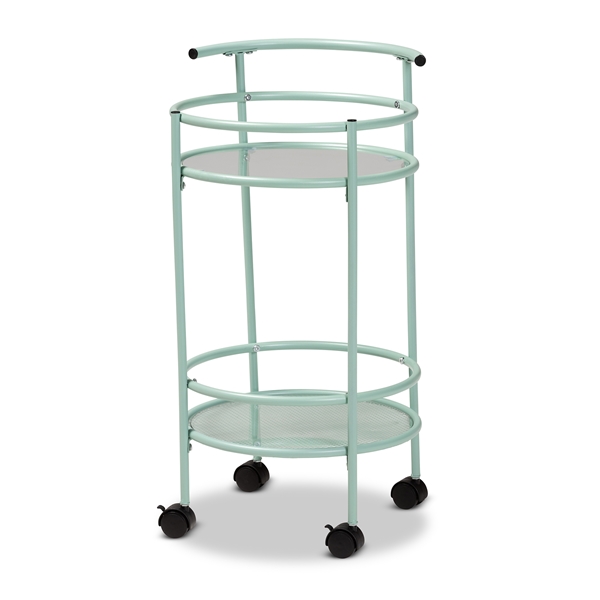 baxton studio Baxton Studio Newell Mid-Century Modern Mint Green Finished Metal 2-Tier Kitchen Cart
