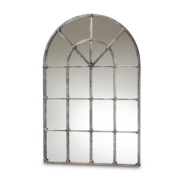 baxton studio Baxton Studio Newman Vintage Farmhouse Antique Silver Finished Arched Window Accent Wall Mirror