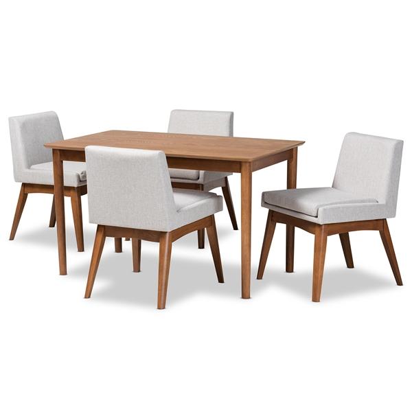baxton studio Baxton Studio Nexus Mid-Century Modern Greyish Beige Fabric Upholstered and Walnut Brown Finished Wood 5-Piece Dining Set
