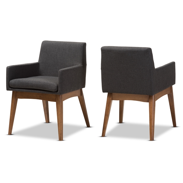baxton studio Baxton Studio Nexus Mid-Century Modern Walnut Wood Finishing Dark Grey Fabric Dining Armchair