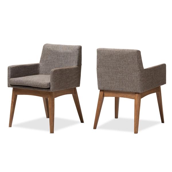 baxton studio Baxton Studio Nexus Mid-Century Modern Walnut Wood Finishing and Gravel Fabric Upholstered Arm Chair (Set of 2)