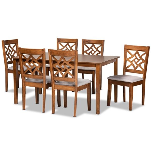 baxton studio Baxton Studio Nicolette Modern and Contemporary Grey Fabric Upholstered and Walnut Brown Finished Wood 7-Piece Dining Set