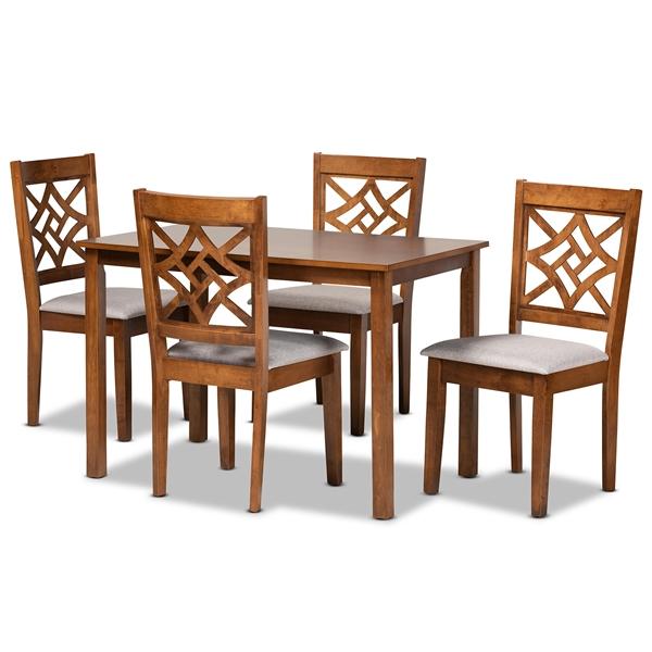 baxton studio Baxton Studio Nicolette Modern and Contemporary Grey Fabric Upholstered and Walnut Brown Finished Wood 5-Piece Dining Set