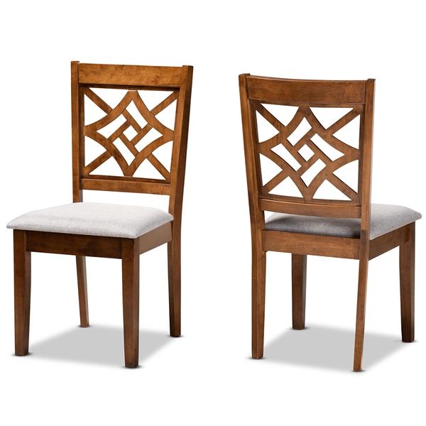 baxton studio Baxton Studio Nicolette Modern and Contemporary Grey Fabric Upholstered and Walnut Brown Finished Wood 2-Piece Dining Chair Set