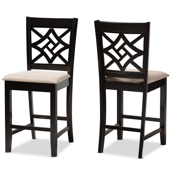baxton studio Baxton Studio Nicolette Modern and Contemporary Sand Fabric Upholstered and Dark Brown Finished Wood 2-Piece Counter Stool Set