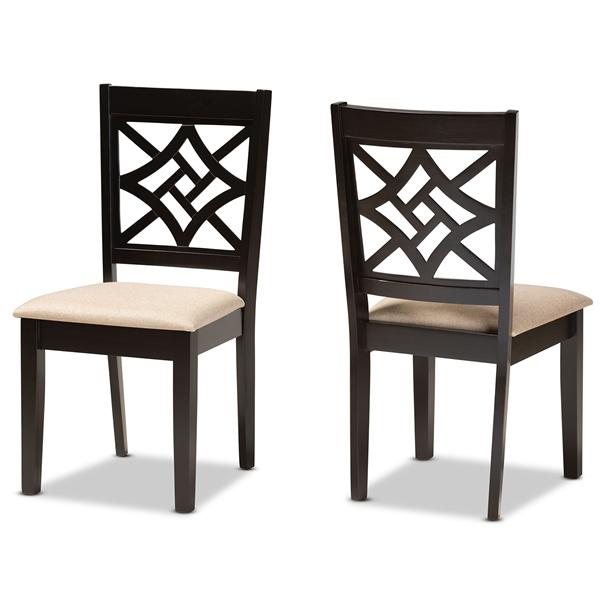 baxton studio Baxton Studio Nicolette Modern and Contemporary Sand Fabric Upholstered and Dark Brown Finished Wood 2-Piece Dining Chair Set