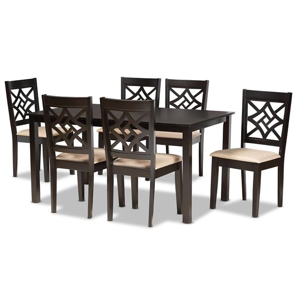 baxton studio Baxton Studio Nicolette Modern and Contemporary Sand Fabric Upholstered and Dark Brown Finished Wood 7-Piece Dining Set